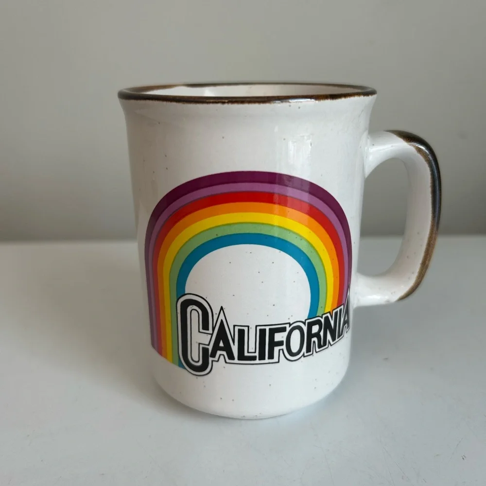 Vintage‎ California Rainbow Pride Coffee Cup 4 Inches 70’s Stoneware Rustic Boho